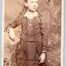 c1870s Lovely Young Lady Girl Child CdV Photo Card Fancy Dress Necklace H27 picture