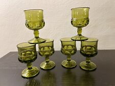 Vintage Indiana Glass Avocado Green Glass Kings Crown 6 Goblets Thumb Print 4oz picture