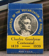 Rare Vintage Matchbook S4 Jefferson New York Charles Goodyear Rubber 1839-1939 picture