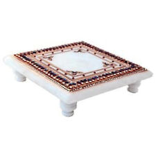 Indian Traditional  White makrna Stone Embellished Marble Chowki for Pooja picture