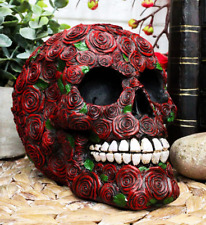 Ebros Valentine's Day of The Dead Red Floral Roses with Green Petals Skull DOD picture