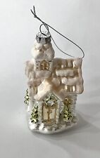 Christmas Ornament Blown Glass Snowy Cabin 5” EUC picture