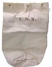 Vintage USN Duffle Bag White Cotton Canvas Stenciled Ruck Sack Light Staining picture