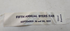 Vintage Fifth Annual Byers Fair 1933 Third Premium Ribbons x48 picture