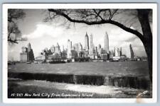1957 RPPC NEW YORK CITY SKYLINE FROM GOVERNOR'S ISLAND REAL PHOTO POSTCARD picture