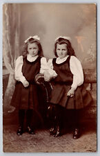 Antique C1910 RPPC Postcard Lovely Sisters Holding Hands P257 picture