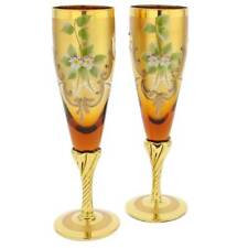 GlassOfVenice Set Of Two Figaro Murano Glass Champagne Flutes 24K Gold Leaf- Gol picture