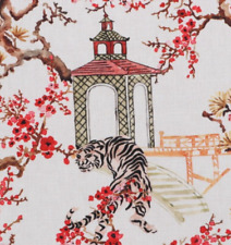 SOLD BY THE PAIR Hamilton TANG Japanese Toile with Tiger in Unique Red Chamomile picture
