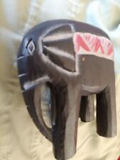 Elephant Wood Painted Hand Made Black FreeShip Vintage African Asian  picture