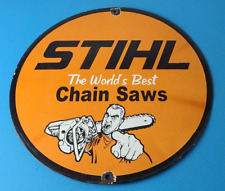 Vintage Stihl Chainsaw Sign - Porcelain Metal Store Display Advertising Gas Sign picture