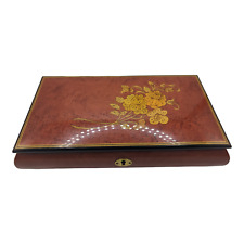 Vintage EXQUISITE SORRENTO ITALIAN INLAID BURL FlORAL  Jewelry Music Box - 12.5