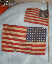 Lot of 2 WWII 48 Star US American Parade Gauze Flag With Staff 10