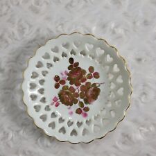 vintage handpainted jewelry plate pta 1971-72 signed wanda m heart shaped holes picture