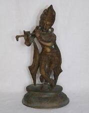 Vintage Hindu Diety Krishna Vishnu Cast Brass Statue Playing Flute 10
