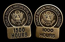 Two Ronald Reagan Library Souvenir Pins 1500 and 1000 Hours 3/4in Made USA Used picture