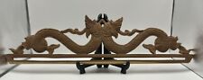 Hand Carved Wooden Asian Mythical Double Dragon Wall Hanging - 19x6 inches picture
