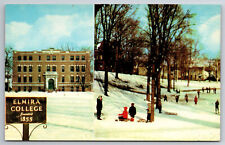 Vintage Postcard NY Elmira College Campus Winter Scene Kids -3491 picture
