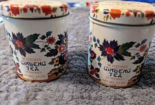 Vintage Boston's Ginseng Tea 2 Teabag Tins Lids Round Floral Decorative Empty  picture