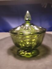 VTG Anchor Hocking Fairfield Avocado Green Candy Compote Dish & Lid Christmas picture