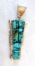 Navajo Steve Francisco Kingman Turquoise Inlay Pendant 925 Sterling Silver picture
