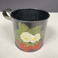 Vintage Ransburg Metal Handpainted Black Flower Strawberry Measuring Cup picture