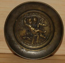 Antique small hand made brass angels cherubs plate picture