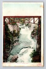 AuSable Chasm NY-New York, Railroad Bridge, Rainbow Falls Vintage Postcard picture