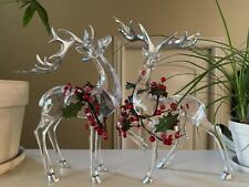 Christmas Standing Reindeers Silver Antlers Acrylic Lucite Sculpture 12