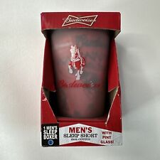 Budweiser pint glass + sleep shorts gift set - Mens Size L NEW picture