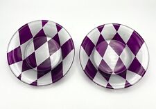 Harlequin Pillar Candle Plate - Silver & Purple Diamond Design, Set of 2 picture