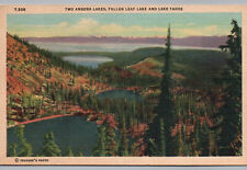 Lake Tahoe CA Two Angora Lakes Fallen Leaf, Lake Tahoe, Vintage Linen Postcard picture