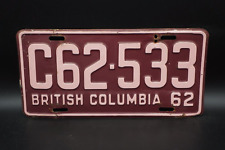 1962 BRITISH COLUMBIA Canada License Plate picture
