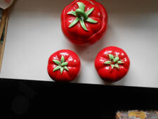 Vintage Salt, pepper, Sugar bowl Pantry Pride 1940's Tomato set 4 pieces picture