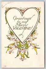 Holiday~Greetings To My Merry Valentine Heart~White Flowers~Vintage Postcard picture