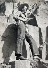 Antique 1941 Photo Man Cowboy Posing on Rocks Gun Holster Joe picture