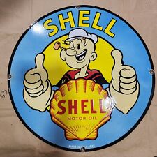 SHELL POPEYE PORCELAIN ENAMEL SIGN 30 INCHES ROUND picture