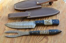 damascus hand forged knife and fork BBQ hunting set From The Eagle Collection 95 picture