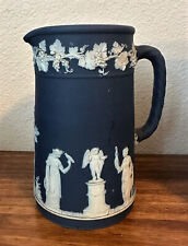 Late 1800s WEDGWOOD Blue Jasperware Antique Jug Pitcher, England - 6.5