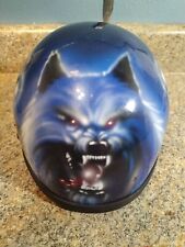 BLUE AND BLACK SNARLING WOLF / HOWLING WOLF HELMET picture