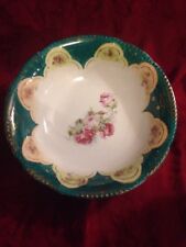 Antique Large Cabinet Bowl Green Pink Roses picture