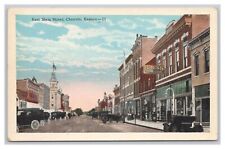 Postcard East Main Street Chanute Kansas Storefronts Antique Automobiles picture