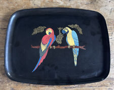 Medium Couroc 12” Tray with Two Tropical Macaw Parrot Birds Mid Century Modern picture