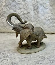 Vintage Ceramic Realistic Elephant Figurine Statue Standing On Base, Trunk Up picture