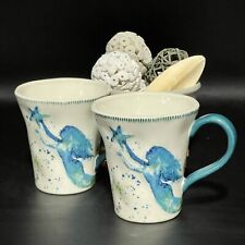 SUSAN WINGET Cracker Barrel Stoneware MERMAID Coffee Mugs Cups 4-1/4” SET OF 2 * picture