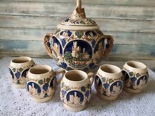 Vintage Gertz Germany Large Heavy Beer Bowl with 5 Matching Mugs  picture