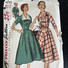 Vintage 50s Simplicity 1245 Dress Detachable Collar Cuff Sewing Pattern 16 UNCUT picture