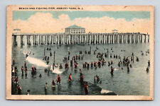 c1923 Postcard Asbury Park NJ New Jersey Beach and Fishing Pier Swimmers picture