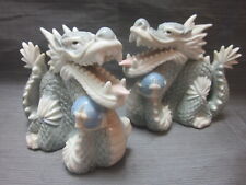 TKN Japan Yoshimi K. Pair of Beautiful Porcelain Light Blue Dragons - EXCELLENT picture
