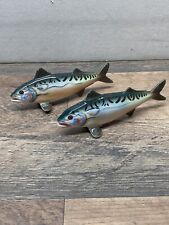 Vntg Rainbow Trout Bass Fish Fisherman Ceramic Salt & Pepper Shaker Set Japan picture