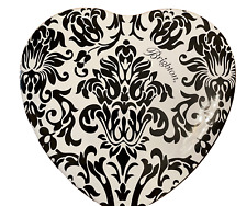Brighton Jewelry Tin  Shiny Metal Black White Floral Heart Shape  5.5 in x 5 in picture